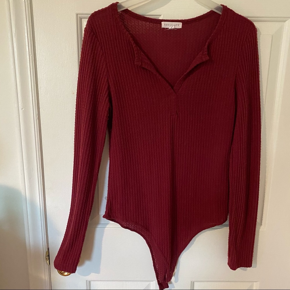 waffle knit notch neck bodysuit